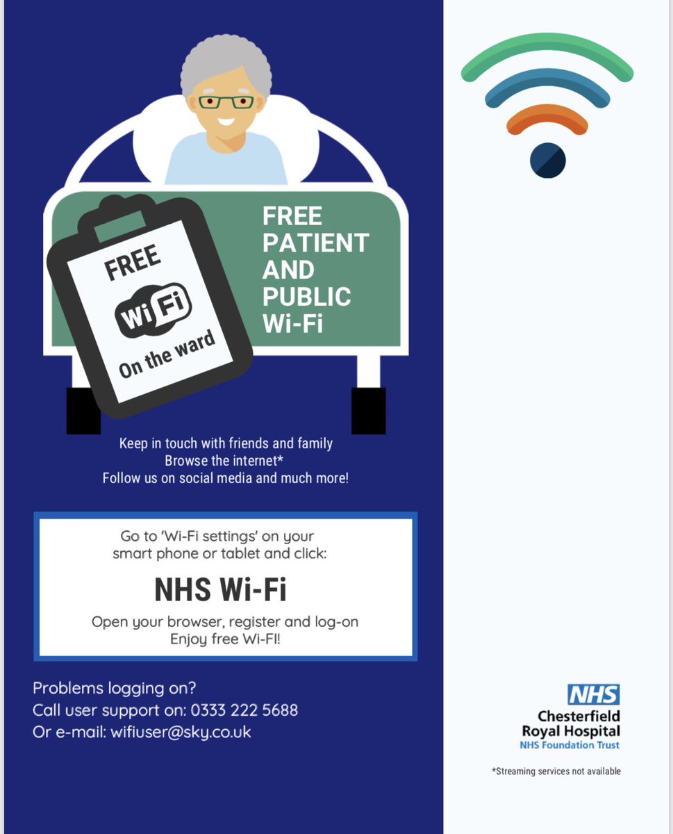 In hospital? Keeping in touch with family and friends, getting information about health &amp; wellbeing and following the latest news just got easier. From 8am we have FREE patient and public WiFi across wards, clinics and public areas. Sign up, log-on, enjoy! <a href="/ITTeamCRH/">ICT Team DSFS</a> @JCLiACRH