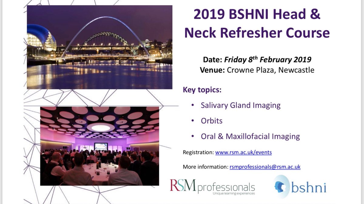 BshniTrainees's tweet photo. Just over a week to go before the @BSHNI_UK @RoySocMed H&amp;N imaging refresher course in #Newcastle - great lineup of speakers and plenty of brilliant e-posters https://t.co/1z5U4hEgA9 @ContinentalOp7 @nalindap80 #radiology #headneckrad #bshni2019 https://t.co/ThtPl2hP64