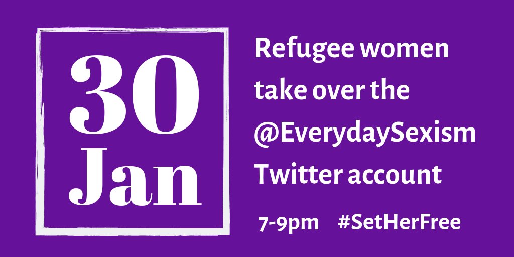 Refugee Week ๐งก (@refugeeweek) on Twitter photo TONIGHT 7-9pm: three women from <a href="/4refugeewomen/">Women for Refugee Women ๐งก</a> are taking over the <a href="/EverydaySexism/">EverydaySexism</a> account to share their stories of being detained in #YarlsWood. Detention is harmful โ itโs time to #SetHerFree TONIGHT 7-9pm: three women from <a href="/4refugeewomen/">Women for Refugee Women ๐งก</a> are taking over the <a href="/EverydaySexism/">EverydaySexism</a> account to share their stories of being detained in #YarlsWood. Detention is harmful โ itโs time to #SetHerFree