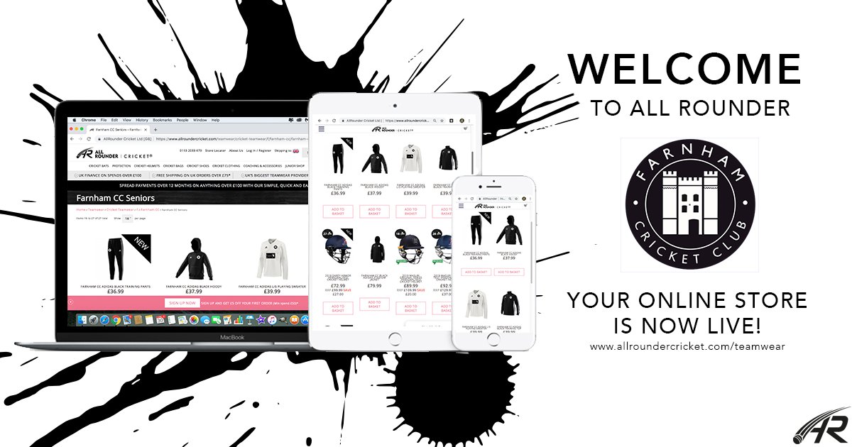 <a href="/Farnham_CC/">Farnham Cricket Club</a> To all the members at Farnham Cricket Club, your teamwear store is now live! Purchase your Adidas teamwear and playing kit from All Rounder here: bit.ly/2Uwzkrv