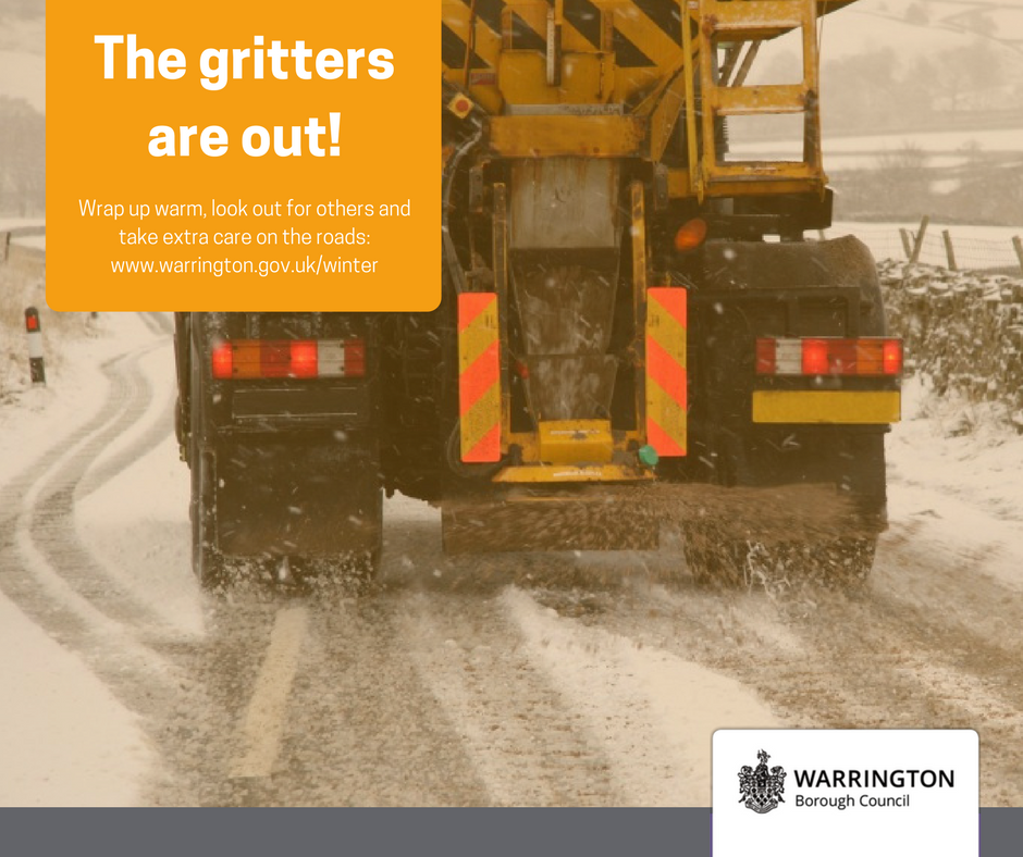 Our gritters have been out since the early hours of the morning gritting the primary routes in Warrington! We'll be monitoring the weather throughout the day to ensure the roads remain clear!