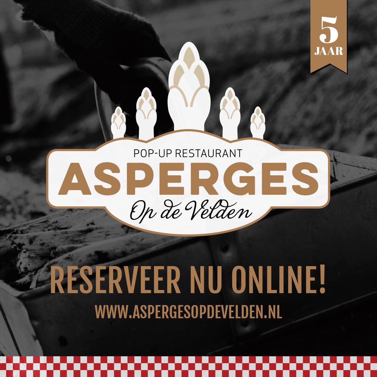 Ons eerste lustrum komt eraan! Na 4 geslaagde edities zijn we nu druk bezig met de organisatie van de 5e editie. Én op een nieuwe locatie... Benieuwd? Neem een kijkje op onze website! aspergesopdevelden.nl