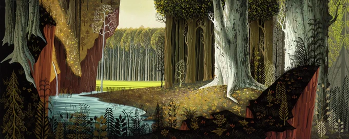 Concept art from Sleeping Beauty  by Eyvind Earle (1959, Disney) 