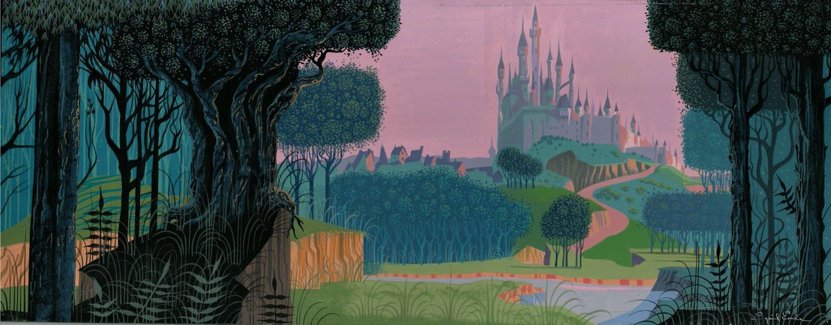 Concept art from Sleeping Beauty  by Eyvind Earle (1959, Disney) 