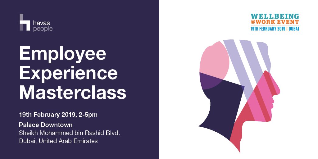 HavasPeople's tweet image. At the Dubai @WellbeingEvent, we’ll be hosting an #EmployeeExperience Masterclass where we’ll enlighten organisations on how to deliver a positive experience to their employees. Sign up now and quote HAVAS30 to get 30% off your ticket price: goo.gl/hjX9Rv