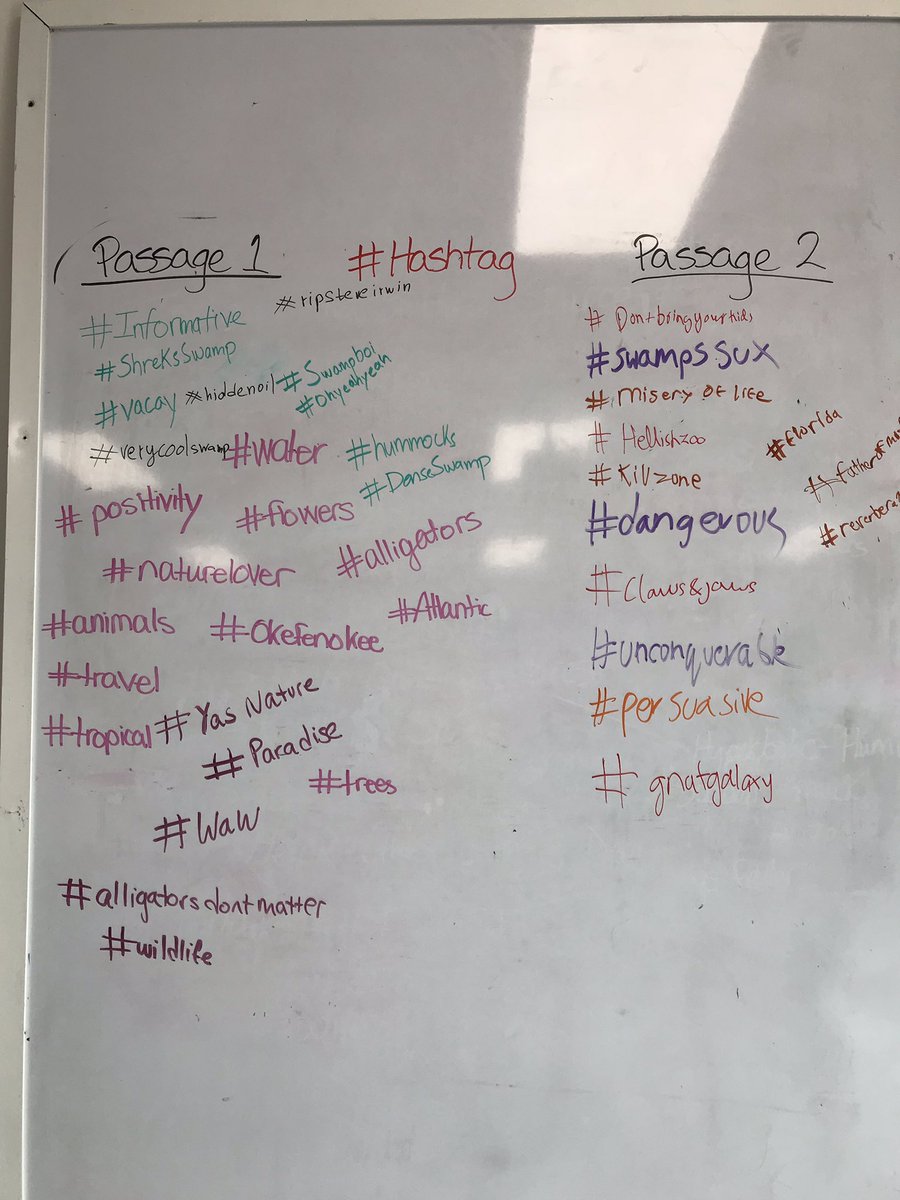 This was a great transition/summary activity: #hashtag your group’s discussion of each piece of literature. It got students up and moving, it made them reflect on what they worked on, they were super engaged,and it provided a great starting point for outlining our essays!