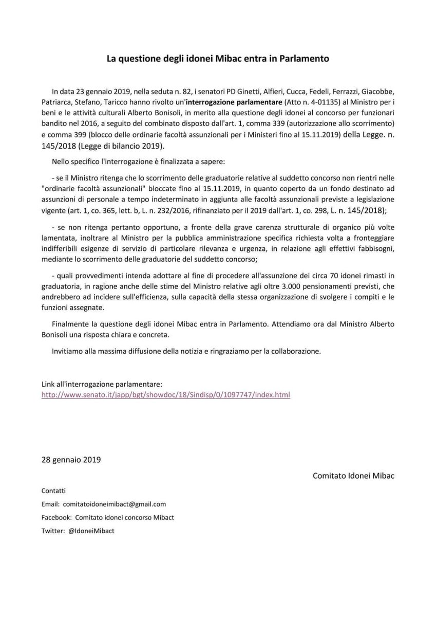 IdoneiMibact's tweet photo. La questione #idonei @_MiBAC entra in parlamento
@BonisoliAlberto https://t.co/v5sa6LEBgx
