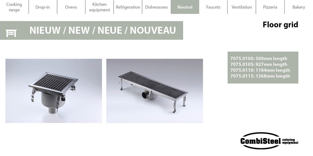 New type of product in our range: the floor grid. Available in 4 models, with a drainage on the side and compete made of stainless steel. Check them here: bit.ly/Floorgrids #floorgrid #vloerput #combisteel #rvs