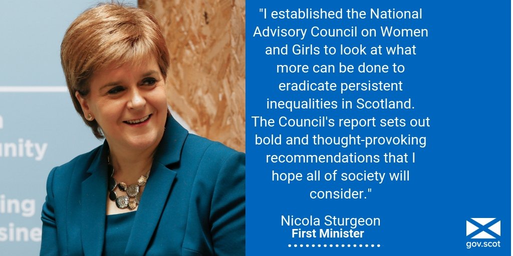 ScotGovFM's tweet photo. FM @NicolaSturgeon will meet the National Advisory Council on Women and Girls and circle members this morning to discuss the @NACWGScot's first report on tackling gender inequality in Scotland. 🏴󠁧󠁢󠁳󠁣󠁴󠁿#genderequal

Check out the full report 👇

https://t.co/H4BjrpCL5T https://t.co/3yTMrgdjON