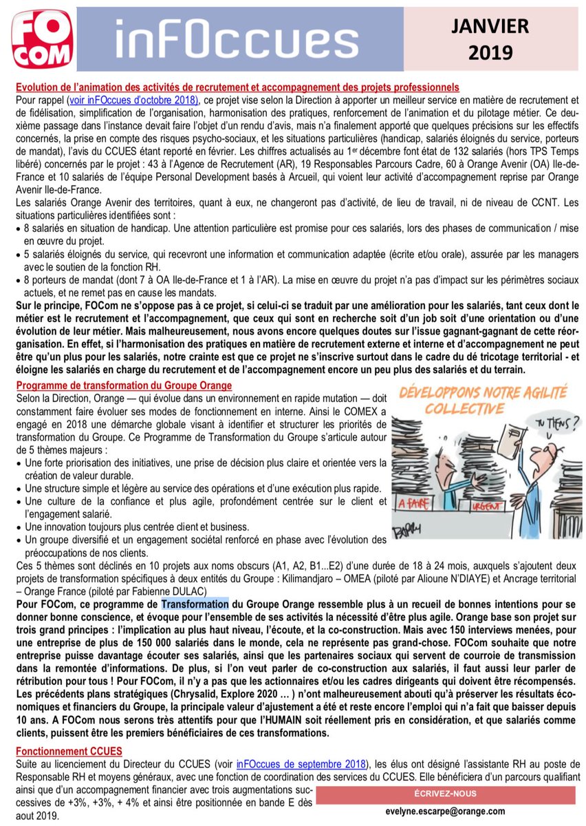 FOComOrangeGO's tweet image. [ ACTU / INFOCCUES ]
Au sommaire chez #orange 
1-Recrutement et accompagnement #OA #DRPP 
2-Programme de transformation du Groupe Orange de 5 thèmes sont déclinés en 10 projets + Kilimandjaro–OMEA et #Ancrageterritorial –@Orange_France 
3-Fonctionnement #CCUES, via @FOcomOrange