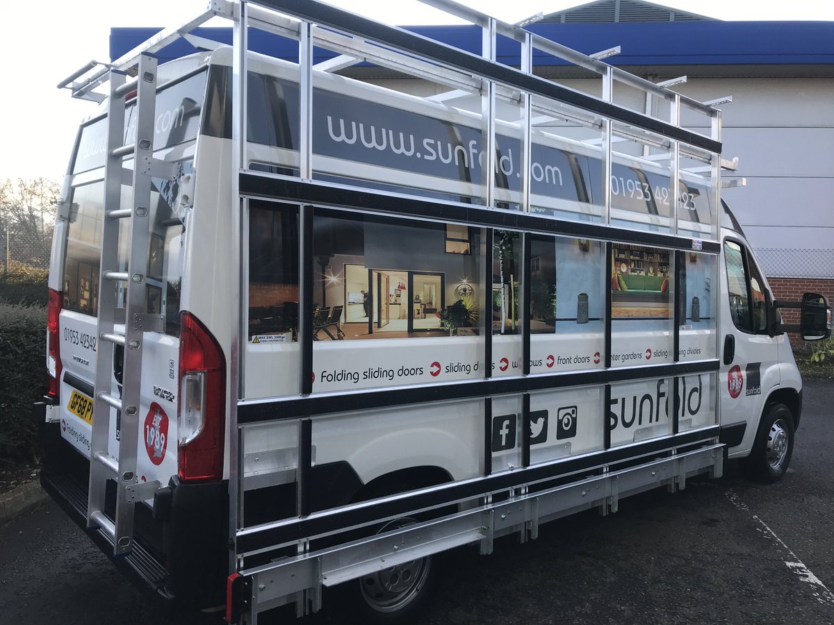 SunfoldSystems's tweet photo. Our new Sunfold #vans have finally been completed and look good don't you think? With thanks to @SoanesSigns for the sign writing. Cant wait to get these out on the #road 😀 https://t.co/Xk54pisPIQ