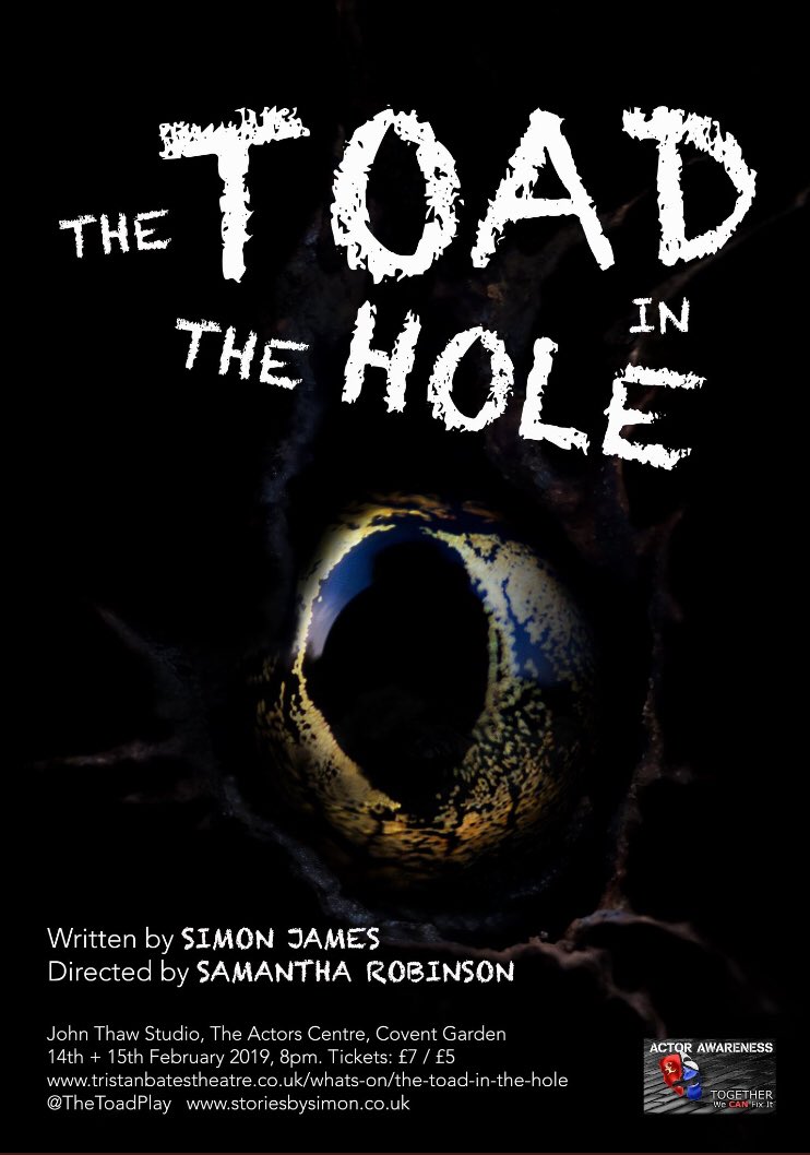 Next up <a href="/TheToadPlay/">The Toad in the Hole</a> by the brilliant <a href="/SJames/">Simon James 🇺🇦</a> for two nights <a href="/TristanBates/">TristanBates</a> 14/15 February 8pm. An hr long. Tickets at just £7/£5. Yes! Such great theatre for so little! Come support working class theatre. And the brilliant <a href="/actorawareness/">Actor Awareness</a> A dark comedy with live music. 🐸🎭⭐️