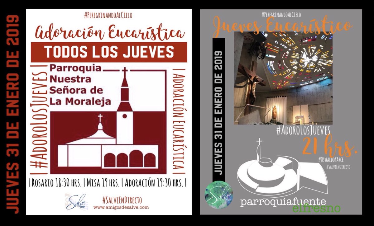 OswaldoYArce's tweet photo. #AdoroLosJueves!
#Rosario #Misa y #Adoración en #ParroquiaNuestraSeñoraDeLaMoraleja
Y
#AdoraciónEucarística en Parroquia Fuente del Fresno

#SalveEnDirecto #OswaldoYArce #PeregrinandoAlCielo
#AgendaSalve
#Madrid
#ParroquiaLaMoraleja https://t.co/8UqS5Guaxh