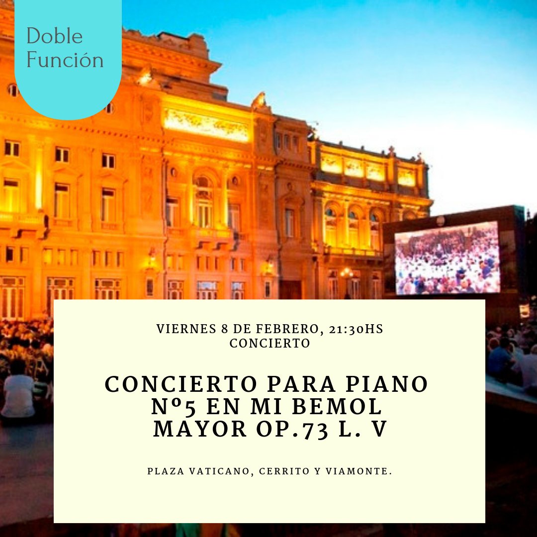 #Hoy 8 de febrero, a las 21:30hs, disfrutá la segunda proyección del #VFestivalDeMúsica en Plaza Vaticano, al lado del <a href="/TeatroColon/">Teatro Colón</a>, con el #concierto para piano de #Beethoven a cargo de #DanielBarenboim. ¡La entrada es libre y gratuita! @DisfrutemosBA <a href="/FestivalesGCBA/">Festivales de la Ciudad de Buenos Aires</a>