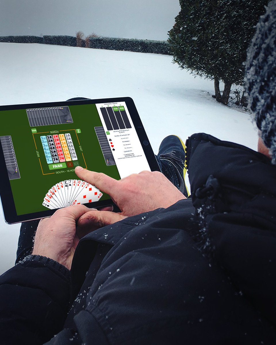 Funbridge's tweet photo. It's #snow secret, you can #playbridge anywhere anytime with #funbridge ๐โ๏ธ Even when it's freezing, right? #bridgecardgame #cardgame https://t.co/swCpVIf6fA
