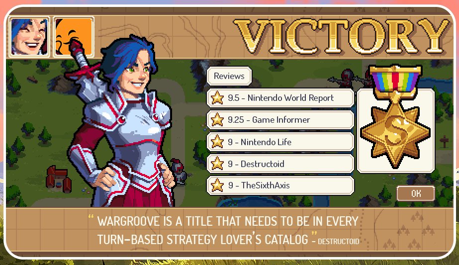 โ๏ธ Wargroove 2 (@wargroovegame) on Twitter photo The reviews are in and the team here at <a href="/ChucklefishLTD/">Chucklefish</a> are overjoyed with the response!
๐ 9.5 - <a href="/Nintendo_NWR/">Nintendo World Report</a>
๐ 9.25 - <a href="/gameinformer/">Game Informer</a>
๐ 9 - <a href="/nintendolife/">Nintendo Life</a>
๐ 9 - <a href="/destructoid/">Destructoid</a>
๐ 9 - <a href="/TheSixthAxis/">TheSixthAxis</a>
We can't wait to share Wargroove with you all in JUST UNDER 2 DAYS! ๐ The reviews are in and the team here at <a href="/ChucklefishLTD/">Chucklefish</a> are overjoyed with the response!
๐ 9.5 - <a href="/Nintendo_NWR/">Nintendo World Report</a>
๐ 9.25 - <a href="/gameinformer/">Game Informer</a>
๐ 9 - <a href="/nintendolife/">Nintendo Life</a>
๐ 9 - <a href="/destructoid/">Destructoid</a>
๐ 9 - <a href="/TheSixthAxis/">TheSixthAxis</a>
We can't wait to share Wargroove with you all in JUST UNDER 2 DAYS! ๐