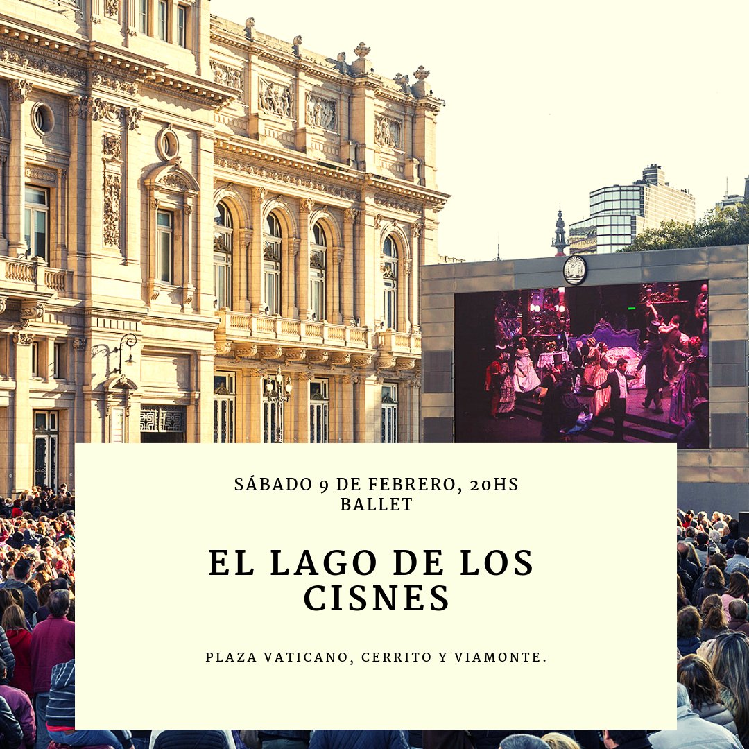 #Hoy 9 de febrero, a las 20hs, en el #VFestivalDeMúsica en Plaza Vaticano, al lado del <a href="/TeatroColon/">Teatro Colón</a>, disfrutá de un clásico con la proyección del #ballet El Lago de los Cisnes. ¡La entrada es libre y gratuita! @DisfrutemosBA <a href="/FestivalesGCBA/">Festivales de la Ciudad de Buenos Aires</a> <a href="/eavogadro/">Quique Avogadro</a>