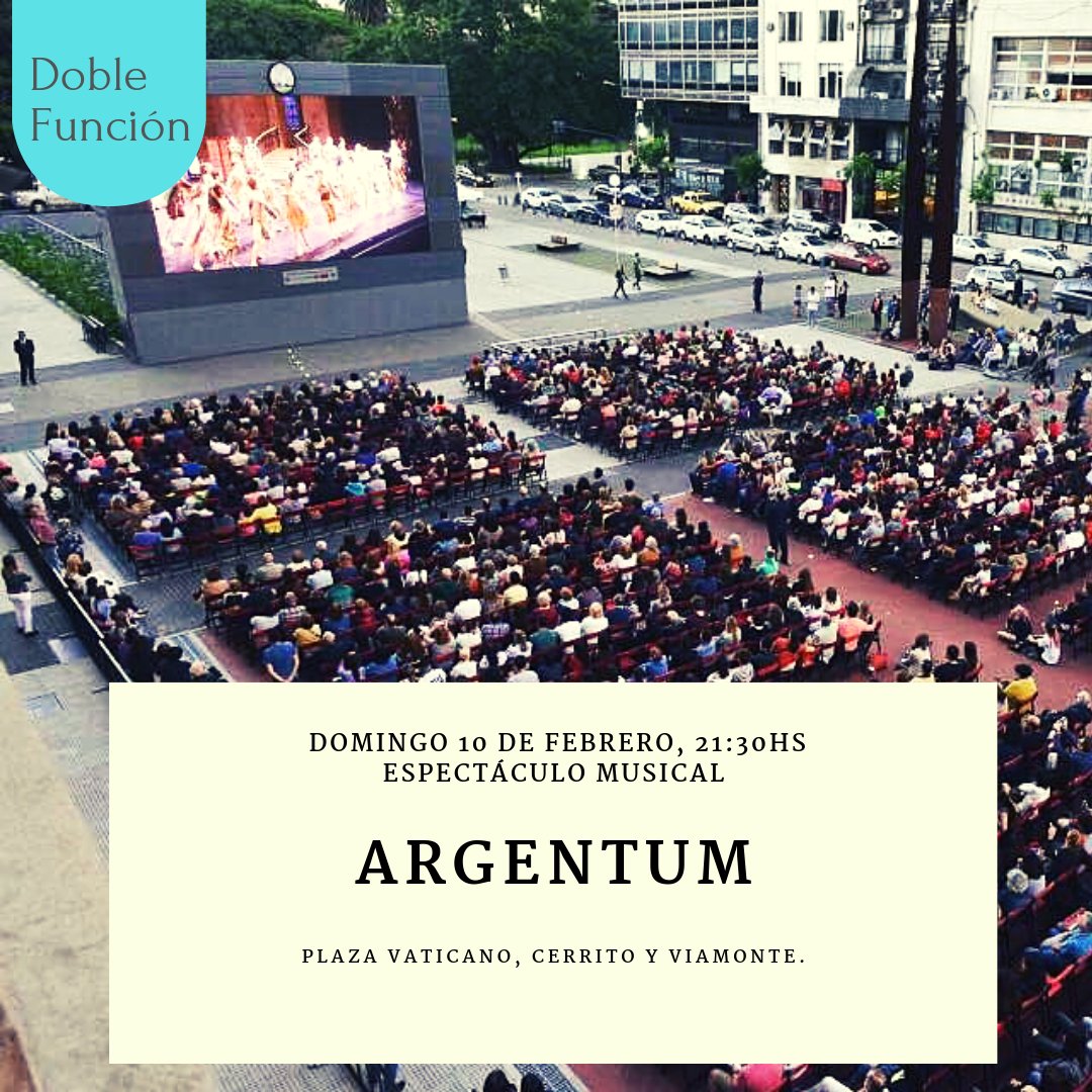 #Hoy 10 de febrero, a las 21:30hs, GRAN CIERRE del #VFestivalDeMúsica en Plaza Vaticano, al lado del <a href="/TeatroColon/">Teatro Colón</a>, con la proyección del #ARGENTUM, el show que deslumbró a los mandatarios del #G20 ¡La entrada es libre y gratuita! @DisfrutemosBA <a href="/FestivalesGCBA/">Festivales de la Ciudad de Buenos Aires</a> <a href="/eavogadro/">Quique Avogadro</a>