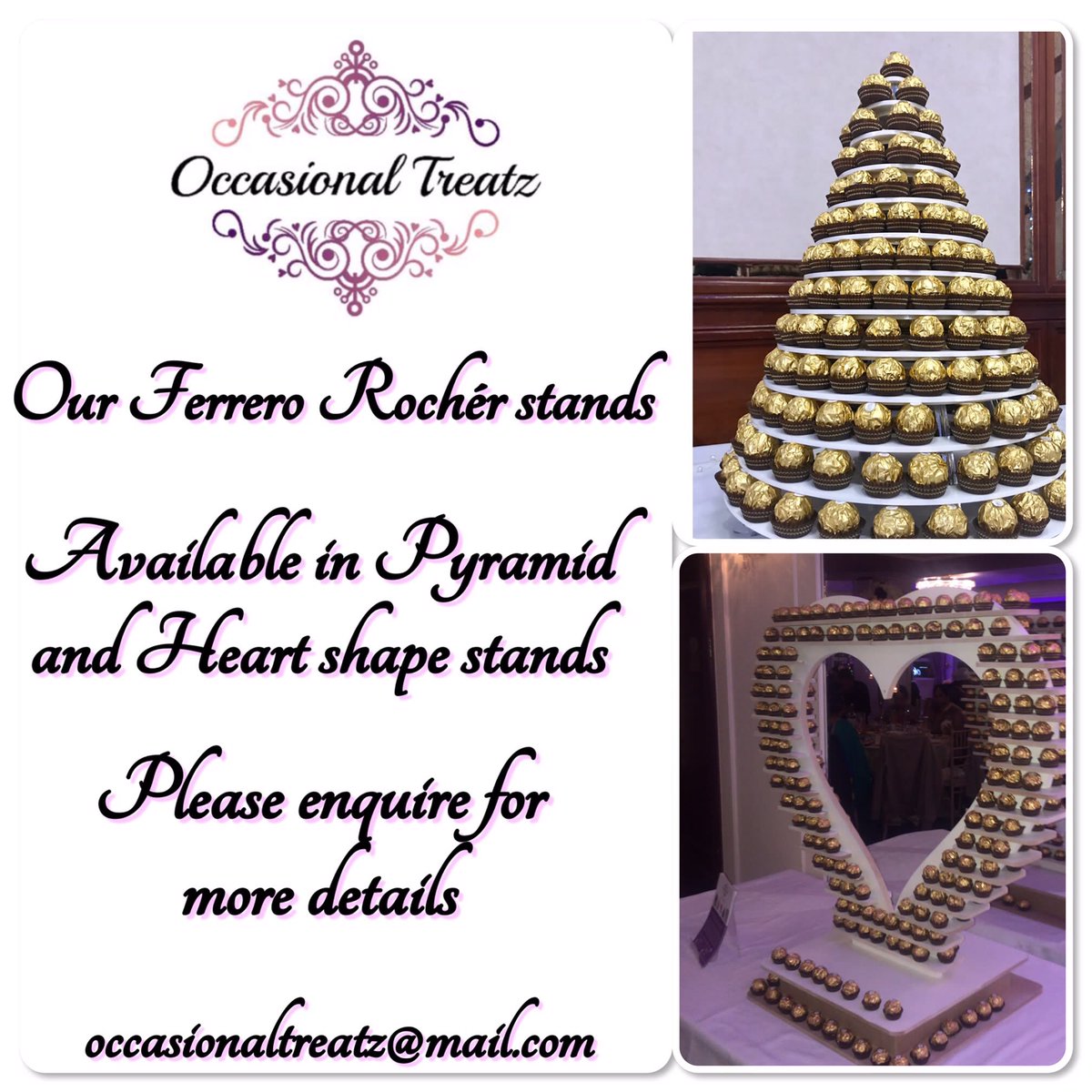 Spruce up your event with everyone’s favourite Ferrero Rochérs. Get in touch for more info and quotes. #FerreroRocherStand #ChocolateStand #WeddingHire #PartyHire #EventHire