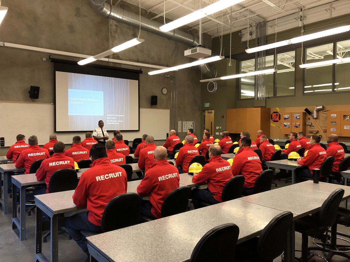 SeattleFire's tweet photo. Chief Scoggins welcomed 30 new recruits to the Seattle Fire Department this morning. Let the fun begin! #RC110 #RecruitClass110 #heretoserve https://t.co/NHGnXwQcDU