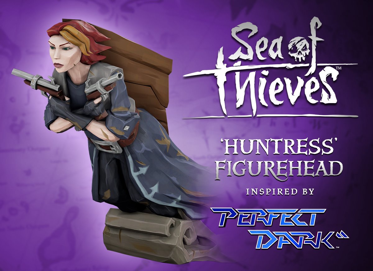 RareLtd's tweet image. #WinWednesday is back on Twitter! This time we have 10 digital codes for the Perfect Dark inspired Huntress Figurehead! Follow, retweet and you might be soon rocking it on your ship in #SeaOfThieves. Winners chosen randomly at 4pm GMT tomorrow!