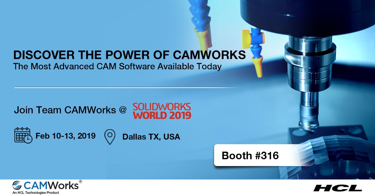 CAMWorks's tweet photo. Join us at SOLIDWORKS WORLD 2019 as we are showcasing #SOLIDWORKSCAM and #CAMWorks2019 the most advanced CAM software available today.
Meet our team at booth 316 to see live demos. #SWW2019 #SOLIDWORKSWORLD
https://t.co/a9oLuIoa8L https://t.co/HmTpEZzz7x