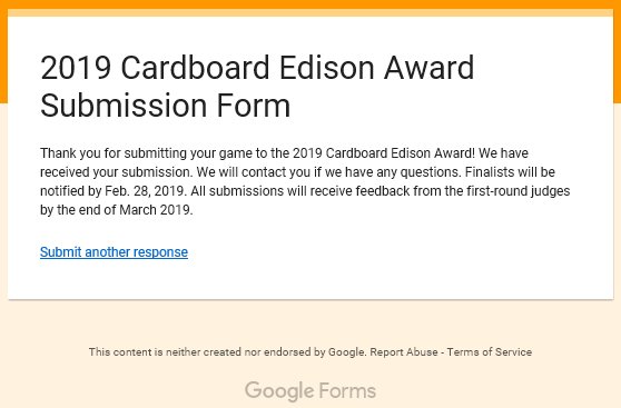 Griffin Games (Andrew) (@thegriffingames) on Twitter photo Super excited to have submitted my entry for the <a href="/CardboardEdison/">Cardboard Edison</a> Award 2019 - which includes a first for me, uploading a video of me onto YouTube! :-o griffin-games.co.uk/2019/01/30/car… Wish me luck! Good luck to everyone else entering! Super excited to have submitted my entry for the <a href="/CardboardEdison/">Cardboard Edison</a> Award 2019 - which includes a first for me, uploading a video of me onto YouTube! :-o griffin-games.co.uk/2019/01/30/car… Wish me luck! Good luck to everyone else entering!