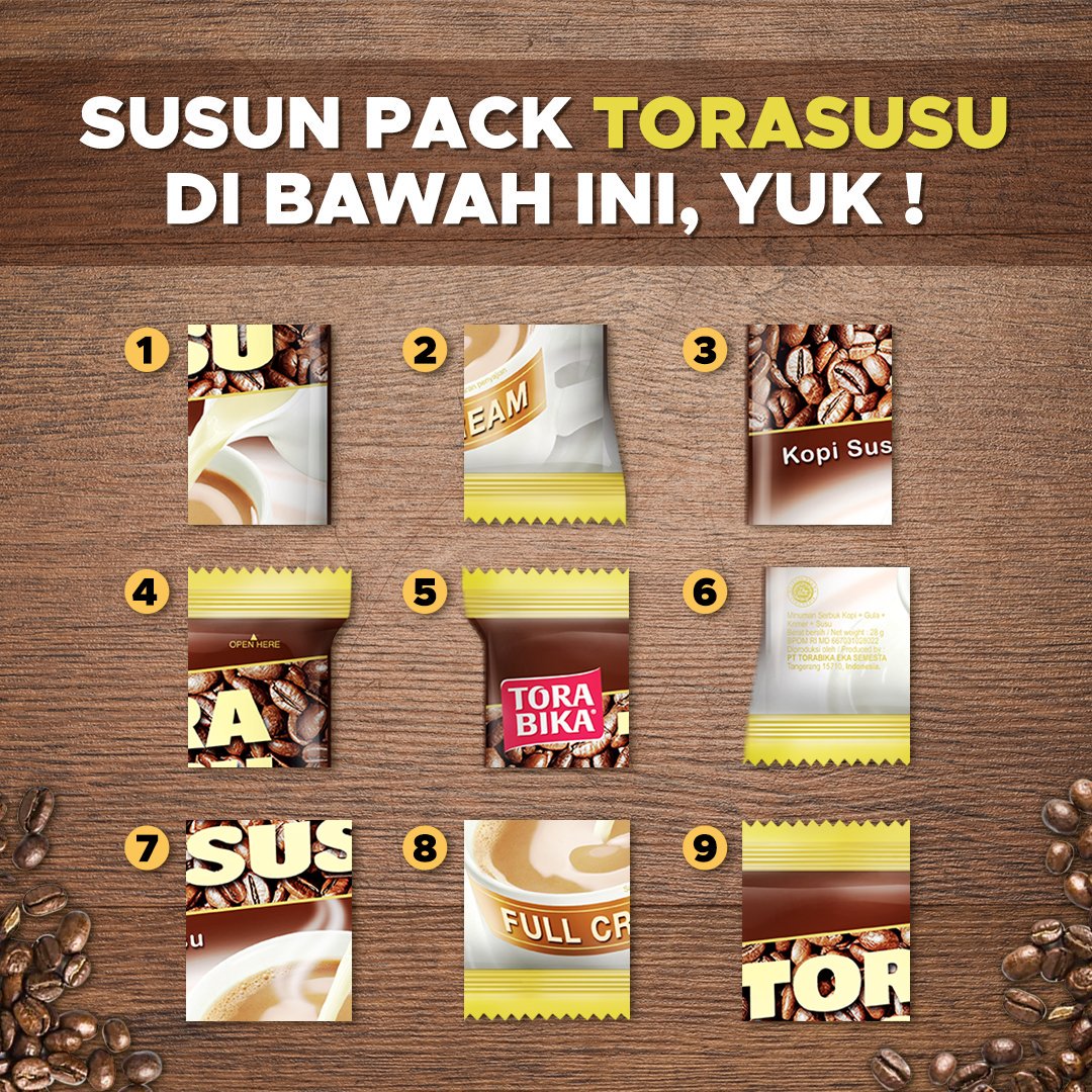 Sobat, Yuk isi waktu dan latih konsentrasimu dengan susun pack ToraSusu di atas!
Share jawaban kamu di kolom komentar, ya! ;)
Torabika sepenuh hati untuk pecinta kopi.
#Torabika
#ToraMoka
#ToraSusu
#TorabikaDuo
#TorabikaKopiSusuEspresso
#TorabikaCappuccino
#Torabika3inone https://t.co/pVofv15s4i