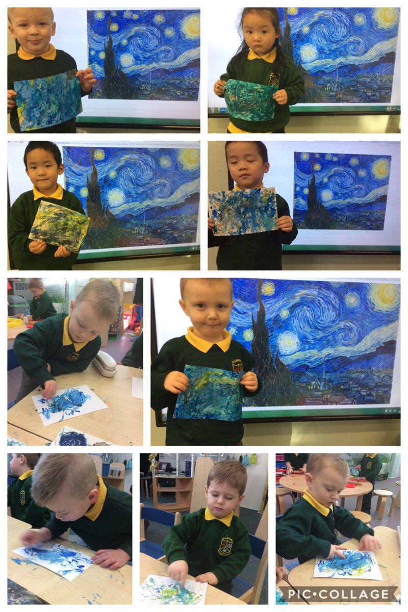 PlasmarlPrimary's tweet photo. 🖌️🖌️✨✨#PlasNurs continued their paintings of Vincent Van Gogh's, The Starry Night. Look at these masterpieces by our wonderfully, creative Nursery! #PlasArts #PlasPD #PlasLit ✨✨🖌️🖌️ https://t.co/pI5mARE8kz