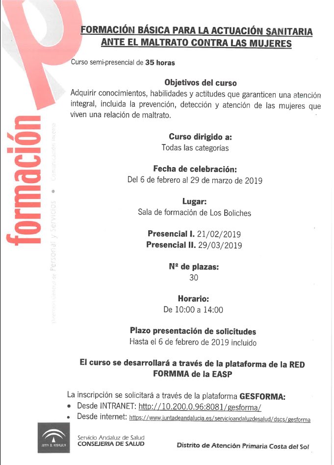 FormDSCostaSol's tweet image. La próxima semana comienza el curso básico para la actuación sanitaria ante el maltrato contra las mujeres, ¿Te interesa?