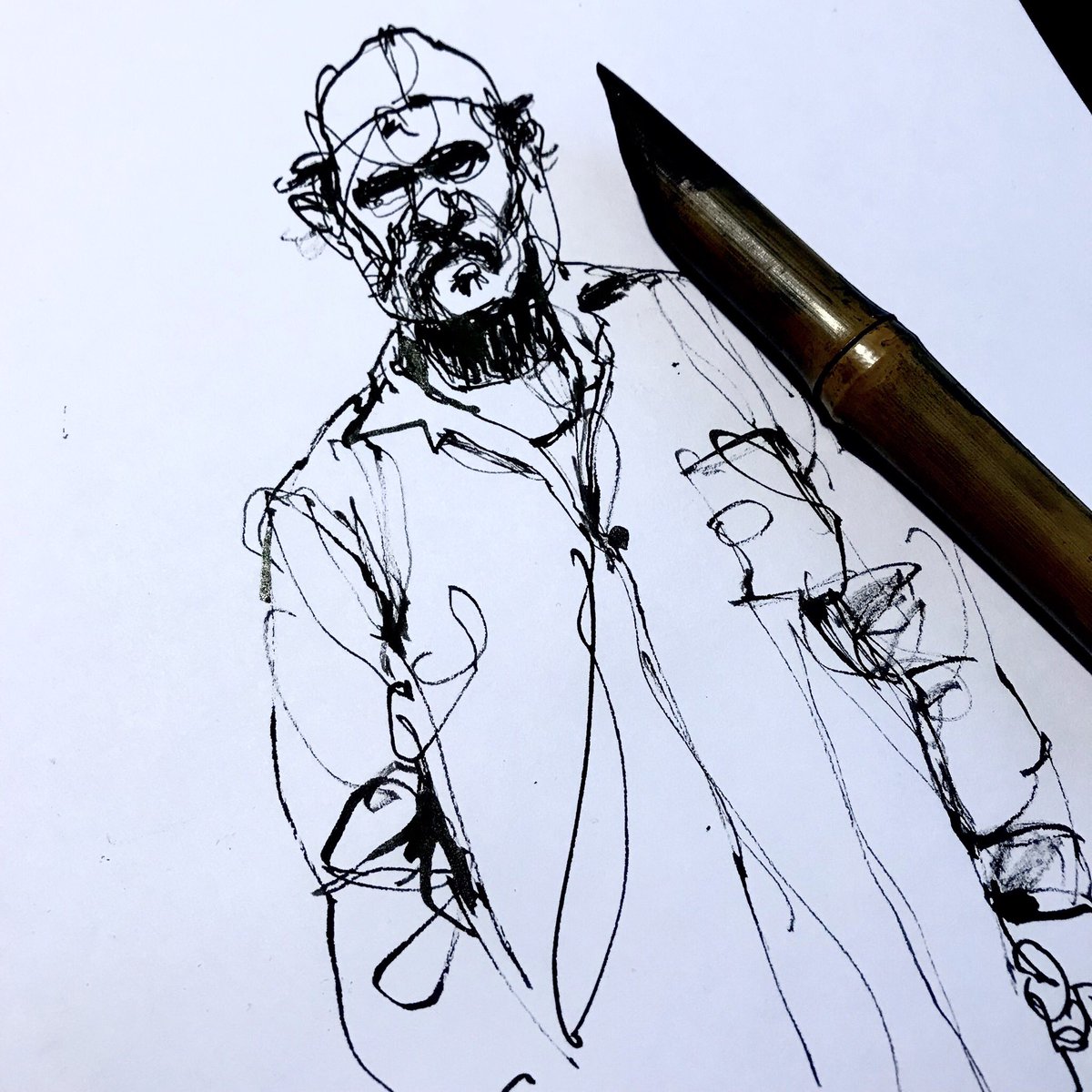 widemediaguy's tweet photo. Rapid sketch with bamboo reed
#drawing #practicing #sketch #sketching #rapidsketch #draw #portrait #illustration #keepsketching #bambooreed #inksketch #justdraw #artist #puneartist #giftaportrait #wmg #widemediaguy #idesignexperiences #stylizedillustration https://t.co/1xG1g1uCzO