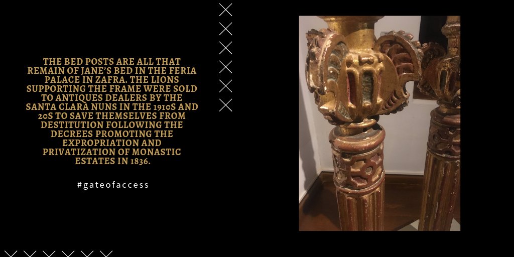 ERC_TIDE's tweet photo. Today’s #gateofaccess - gilded bed posts belonging to Jane Dormer, former resident of Mary I’s court and counter-Reformation architectural patron. #Nuns in Zafra sold the lions supporting the frame to antiques dealers in the 20th century to save themselves from destitution. https://t.co/6vY4Dqlzd6