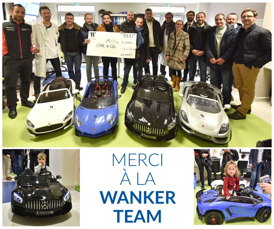 CHU_Lille's tweet photo. L'association Wanker Team @wankerteam, a remis 4 voiturettes électriques au service des urgences pédiatriques qui  seront utilisées par les enfants qui doivent être admis au bloc et qui pourront ainsi faire le trajet de façon ludique et moins stressante !
Merci Wanker Team! https://t.co/7JQcQl8oyf