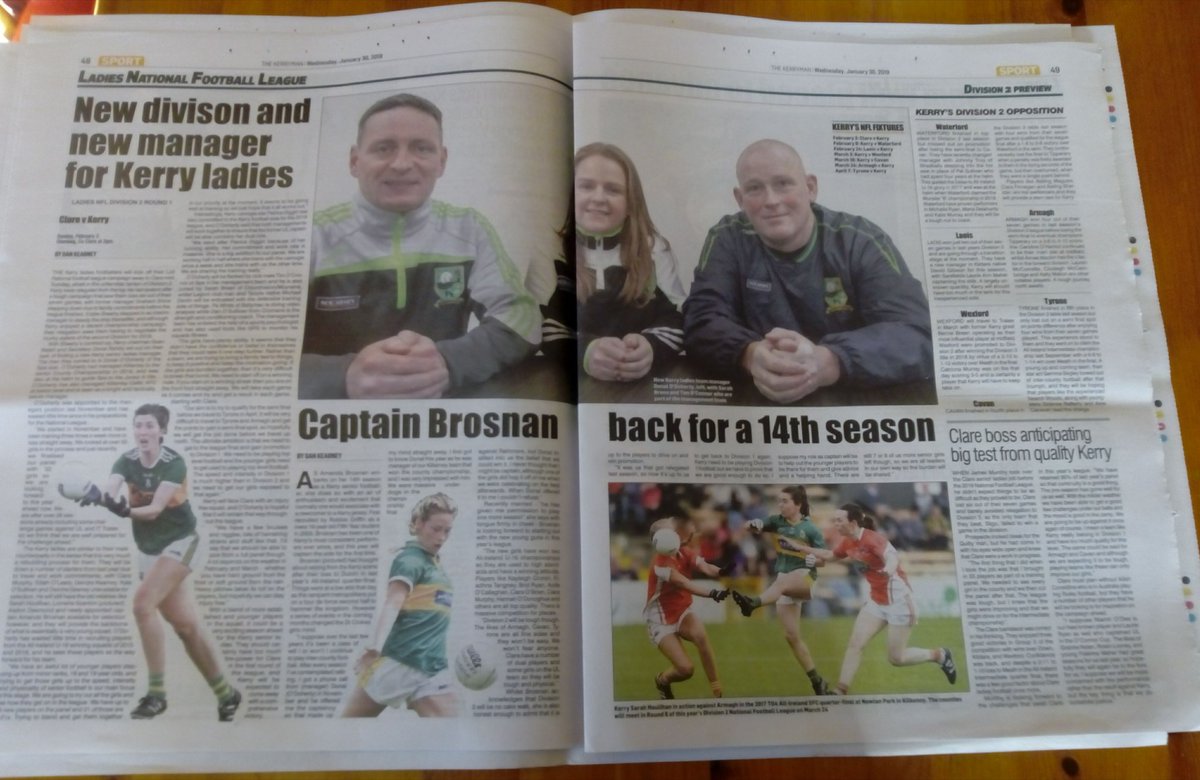 Full build up to the @kerryladiesfoot lidl nfl campaign including d opener v Clare next Sunday in today's @kerryman_ie including interviews with manager Donal O Doherty ,captain Ananda Brosnan @broz89 and @Clarelgfa manager James Murrihy @LadiesFootball #properfan #LidlIreland