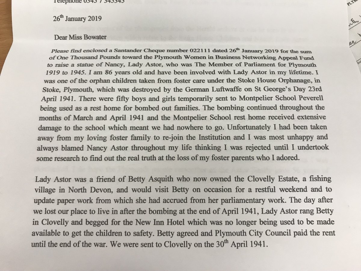 ladyastorstatue's tweet photo. "As we left #plymouth we were still being bombed and raked by machine gun fire." Orphan Veronica Norman donates £1K taking us over £121K. #mascarawarning #livinghistory @Plymouth_Live @BillMartinWMN @WTelfordHerald @itvwestcountry @BBCSpotlight @SparksyOnRadio @DevonLifeEd https://t.co/Qa96By7osY