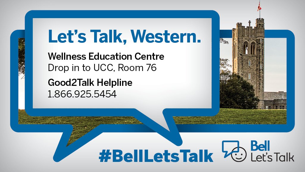 It's #BellLetsTalk Day! Help end the stigma. Join the conversation, talk to us, and talk to each other. news.westernu.ca/tag/bell-lets-…