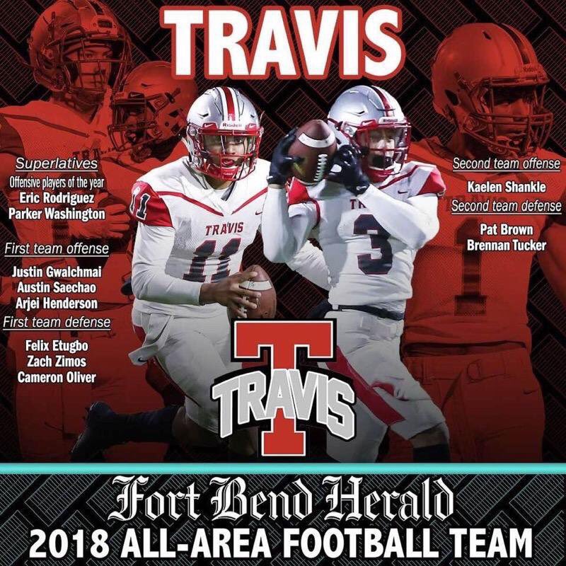 Trike05's tweet photo. 2018 All Area Football Team accolades for @Cam_oliver05 (c/o 2021 DB/S) and  some of his teammates from Travis HS in Richmond, TX (Houston).  #TrueAthletes #OliverStrong #SpringBallComing https://t.co/QFAgekBbim