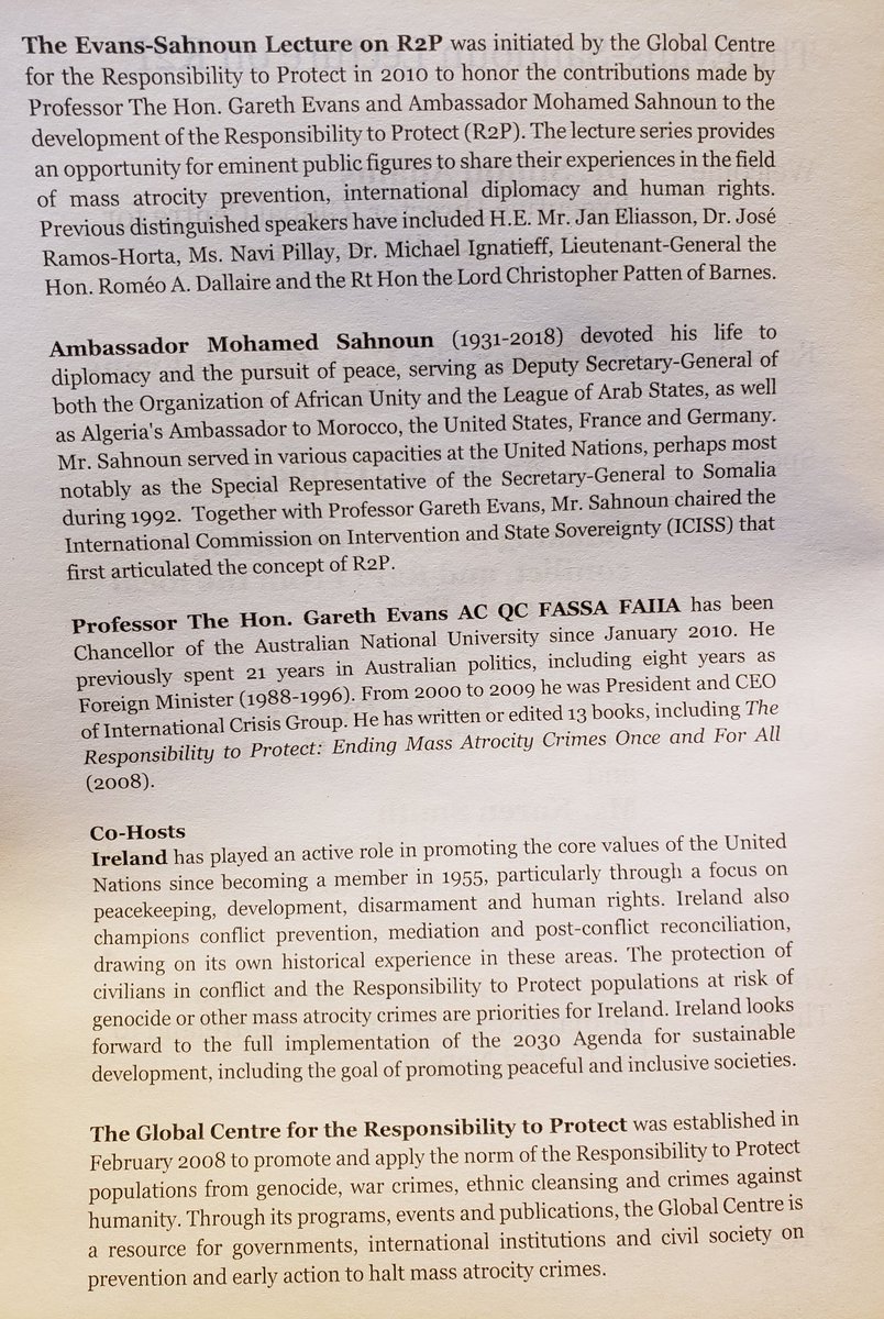 Ms. Karen Smith as a newly appointed Special Advisor on the R2P stressed among others the importance of peacebuilding to prevent conflicts. We congratulate and look forward to working with her. Thanks @irishmissionun and @GCR2P for organising the lecture. #R2P #conflictprevention