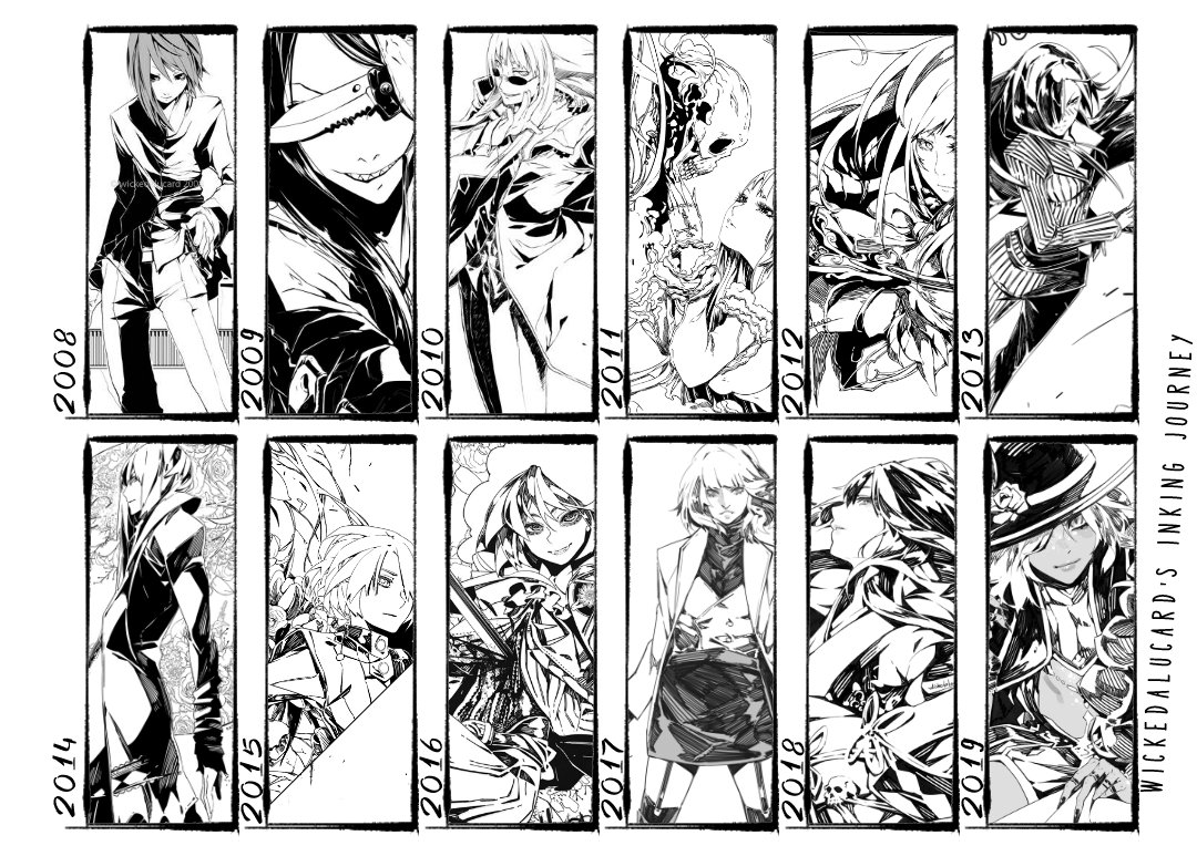 In other news-
Got tempted to try this as well, but only did 1 for my inking over the years;;;

12 years of inking love and development! 