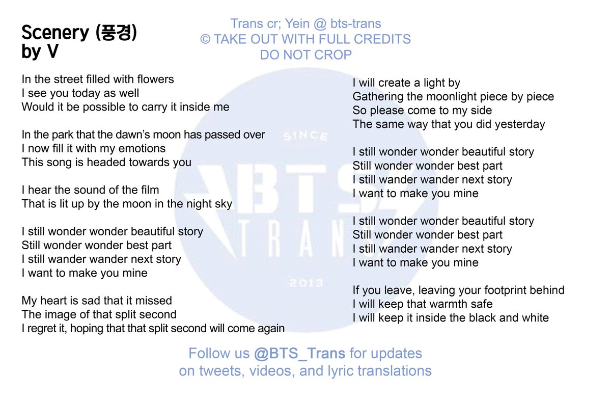 [KOR/ENG LYRICS] Scenery (풍경) by V @BTS_twt #BTS #방탄소년단 #풍경 #V #SceneryOutNow bangtansubs.com/scenery tmblr.co/ZuVMIs2fvG08B