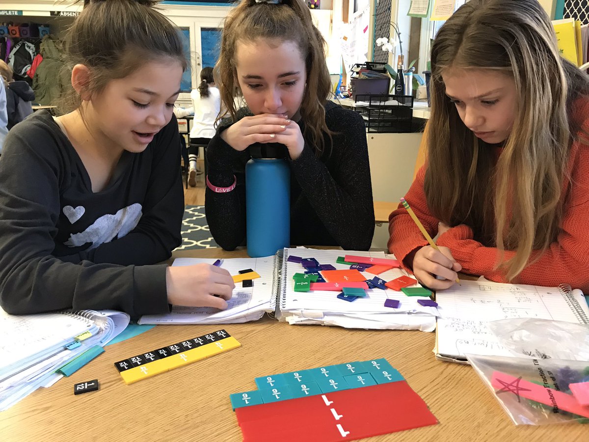 miss_files's tweet image. Working together to model adding and subtracting fractions in math class this morning. We even had a friend visit from @MrsAKiely5th! #silvershinesMPS #fifthgraderocks #understandingfractions