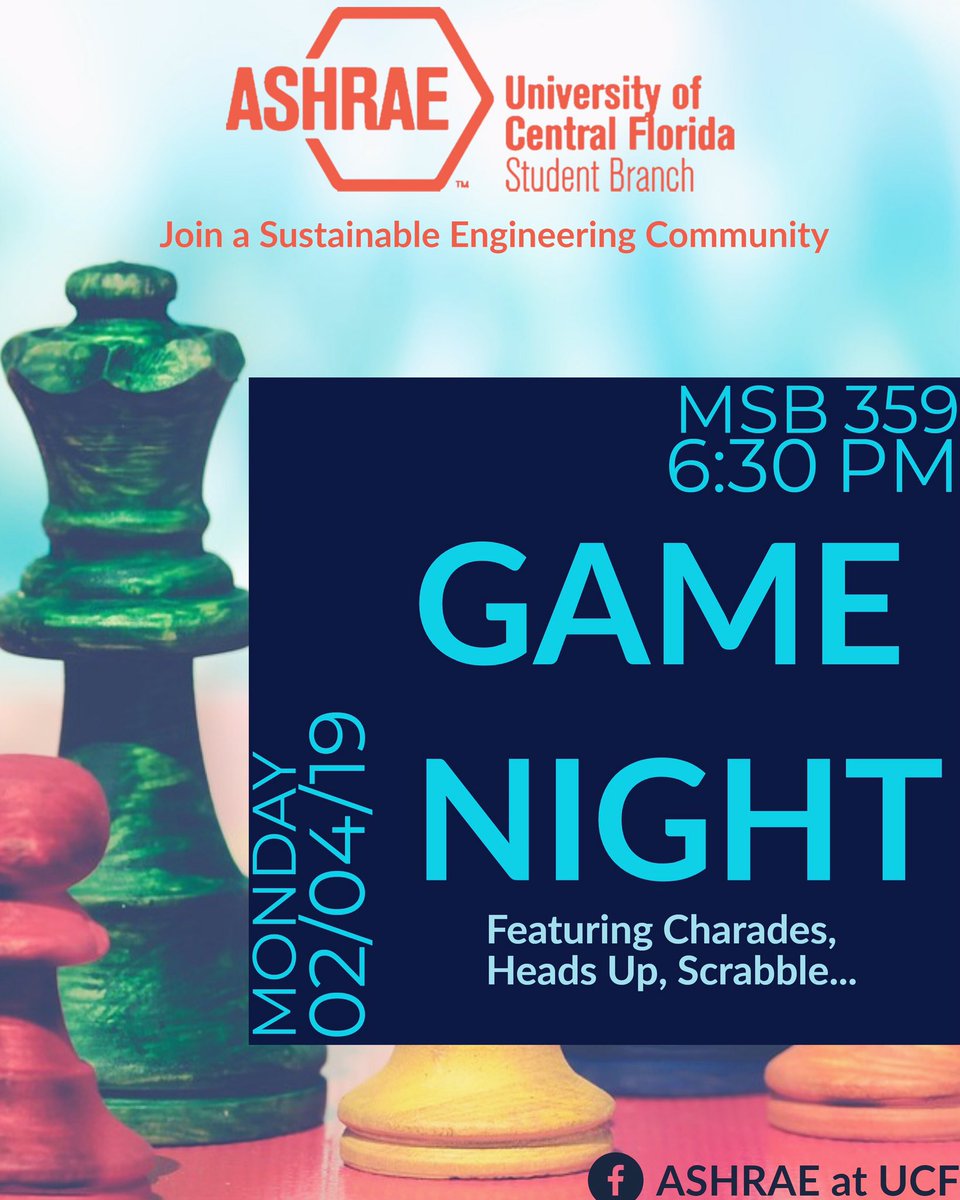 Hey ASHRAE!! 
Make sure to be at our first general body meeting for some fun games with fun people! Can’t wait to learn about the upcoming semester 🤪