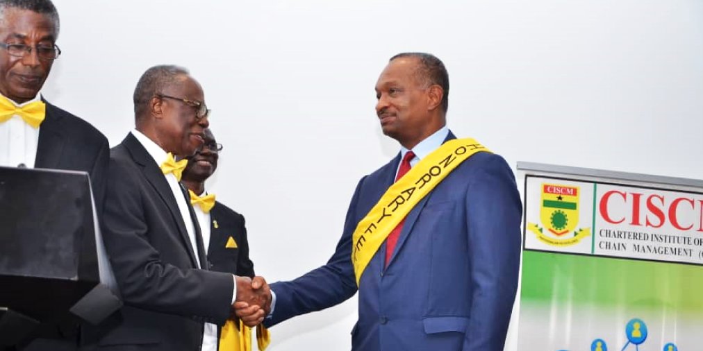 TullowOilplc's tweet photo. The Chartered Institute of Supply Chain Management (CISCM) has awarded an honorary fellowship to Kweku Awotwi, MD of Tullow Ghana, in recognition of his diverse contribution to the growth of supply chain management systems in Ghana #TullowGhana #CISCM #Ghana https://t.co/JHgxvLTDrS