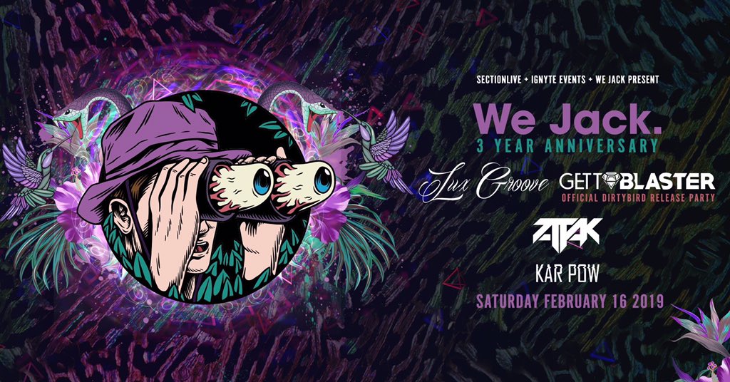 NEW SHOW! <a href="/wejacktechno/">We Jack Techno</a> 3 Year Anniversary with <a href="/LuxGroove/">Lux Groove</a> <a href="/GettoblasterDJ/">Gettoblaster</a> (Official <a href="/Dirtybird/">Dirtybird</a> release party) <a href="/AttakMusic/">AttakMusic</a> @yokarpow on Saturday, Feb. 16th at The Stache. 

Tickets > bit.ly/WeJackGR