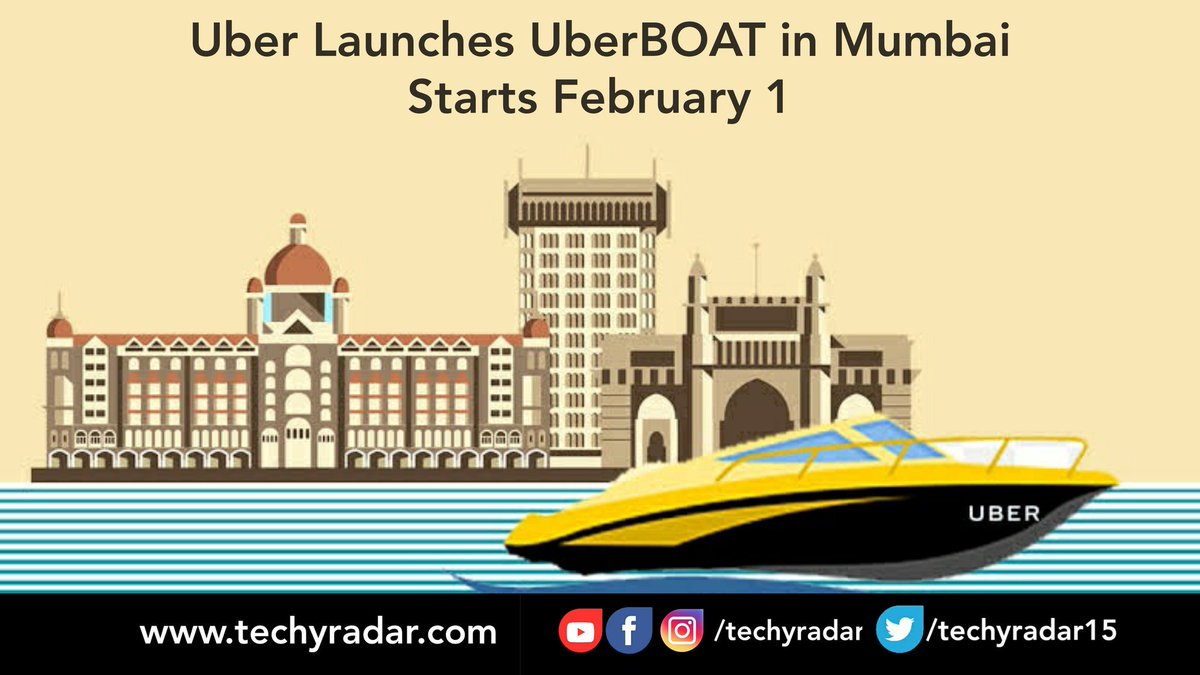 techgalena's tweet photo. #Uber today announced pilot launch of #UberBOAT in #Mumbai, in partnership with #Maharashtra Maritime Board. The on-demand service will provide srvices from three popular coastal routes namely Gateway of India, Elephanta Islands and Mandwa Jetty, via speed boats.
#TechyRadar https://t.co/PAhN4UzhPQ