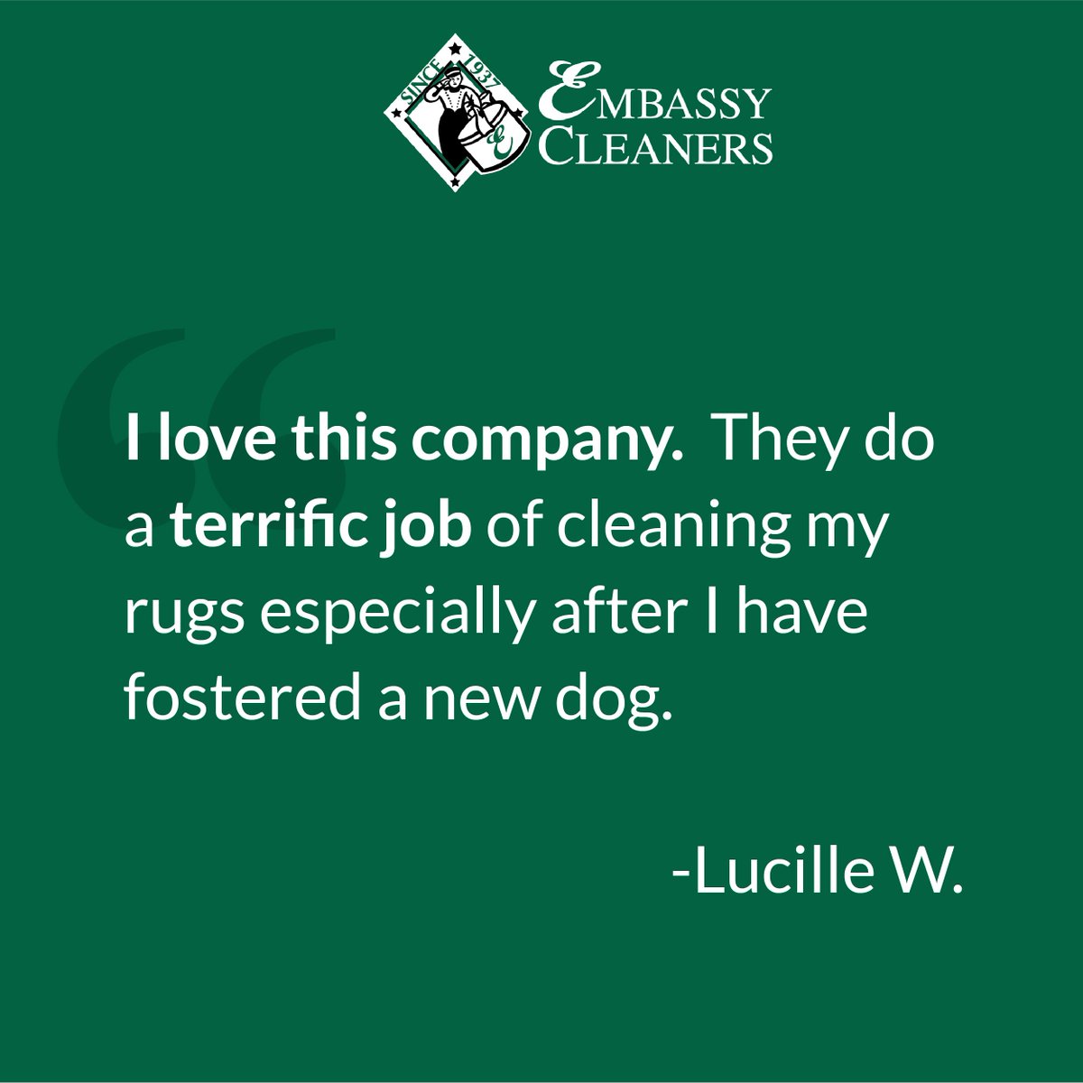 EmbassyCleaners's tweet photo. Thanks for the awesome review, Lucille! 😍💪🙌

We work hard to meet expectations like yours, and we’re happy to hear we did that for you.

Check us out at https://t.co/av78trgK1q. https://t.co/ZAdP45Jdsm