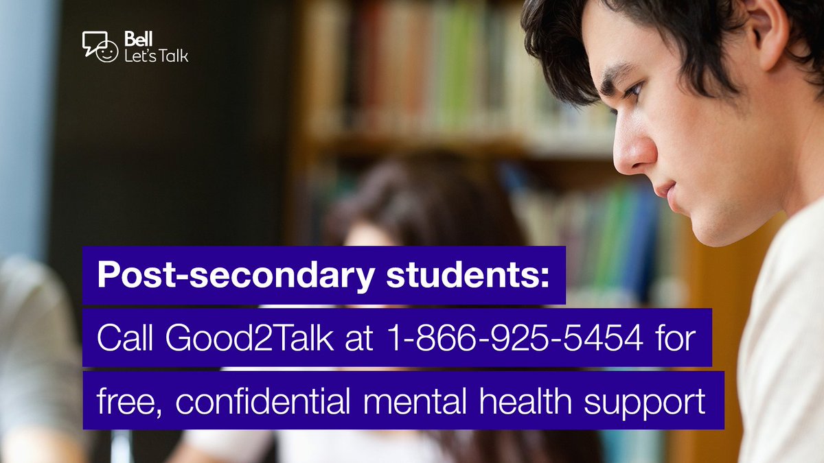 ONThealth's tweet image. University and college students: returning to class can create stress. Just know you don't have to deal with these stresses alone. Good2Talk is here to talk when you're ready. good2talk.ca #BellLetsTalk