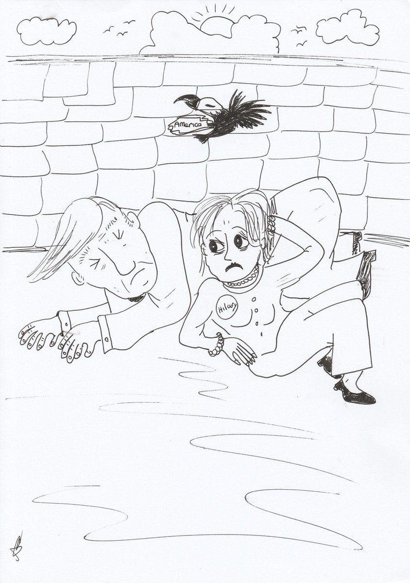 AmazingPenny1's tweet photo. Hillary Clinton says to Donald Trump 'So they've thrown you out too' - Follow me for Cartoons on #politics #politicalsatire and other topics. Available for hire. #DonaldTrump #HillaryClinton #Democrats #Republicans #buildthewall #maga https://t.co/8pch2I1Zmv
