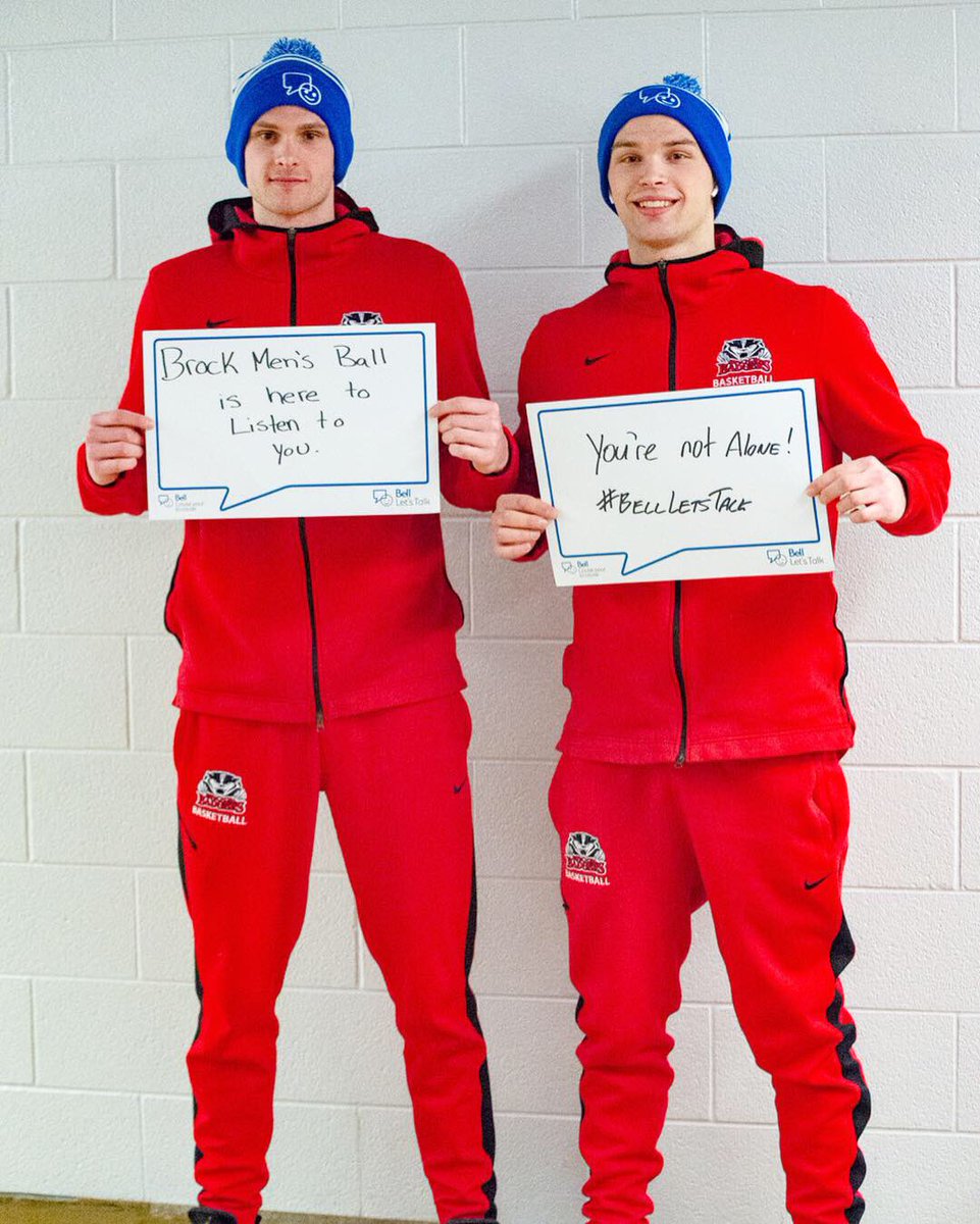 BrockMensBall's tweet photo. Today is #BellLetsTalk, Brock Men’s Basketball supports, and wants to help end the stigma. https://t.co/ZU3nR2ueer