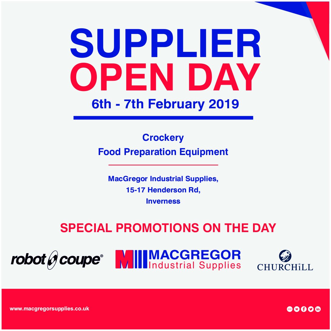 MacGregorSocial's tweet image. On the 6th &amp;amp; 7th of February, @churchill1795 &amp;amp; Robot Coupe will be at our Head Office and Showroom in Inverness for supplier open days! You will be able to see their new ranges, get some great deals and even win a brand new Micro Mix!

#churchillchina #robotcoupe